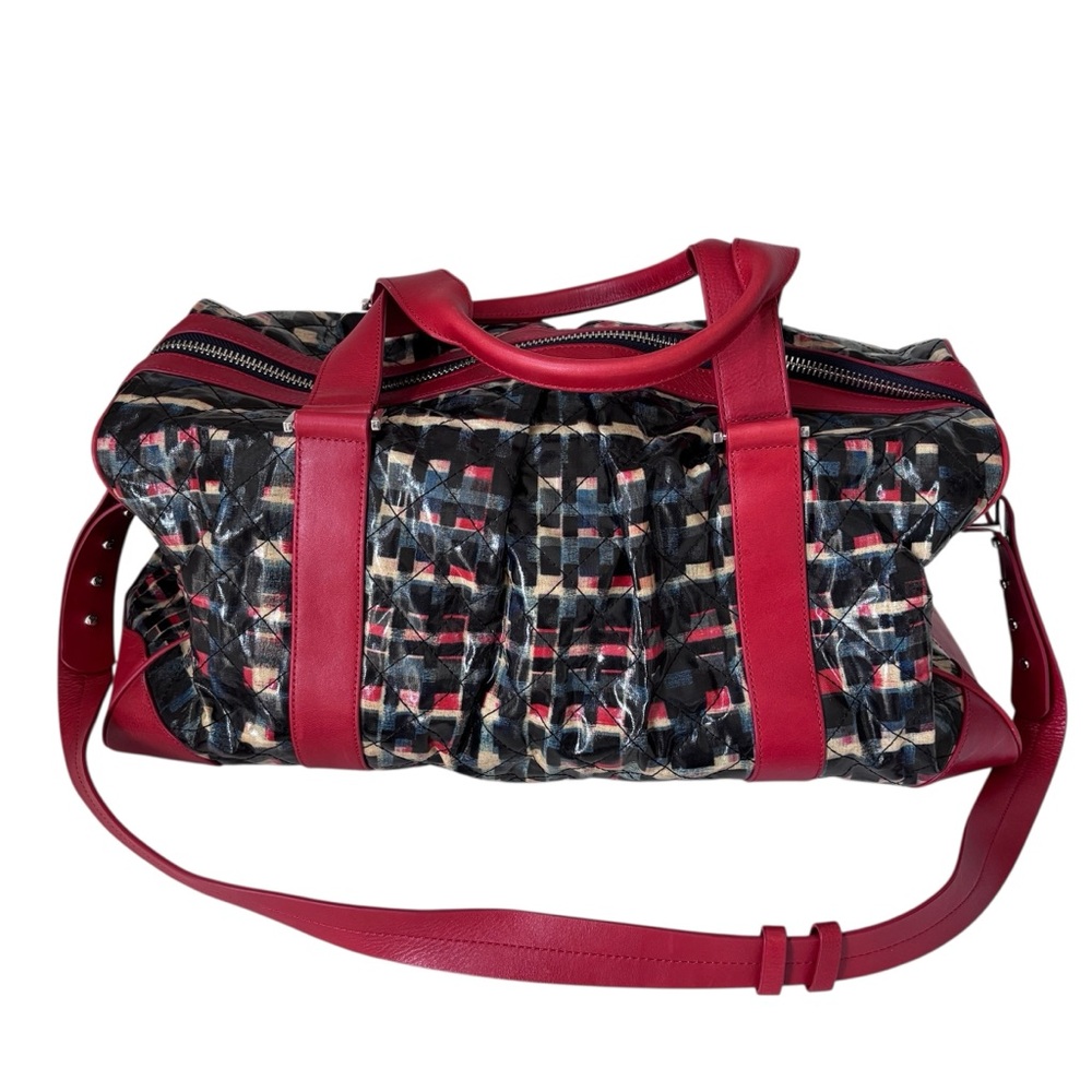 Vera Bradley 36 Hour Duffel Bag Leather in Glossy Blocks Red Limited Edition